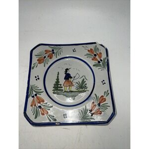 White Quimper Pottery Square Plate 6.5" Across Rare